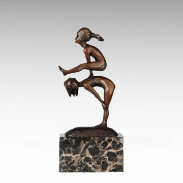 Kids Figure Statue Girl Boy Vault Bronze Sculpture TPE-742